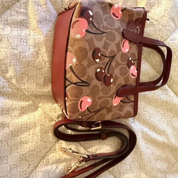 Coach Cherry Print Satchel in Brown and Pink Mini - Picture 2 of 4